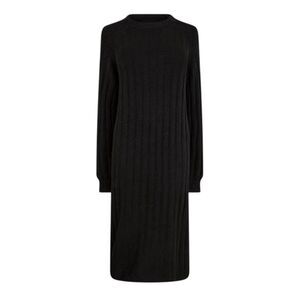 Pieces Womens/Ladies Knitted Crew Neck Long-Sleeved Midi Dress / Black